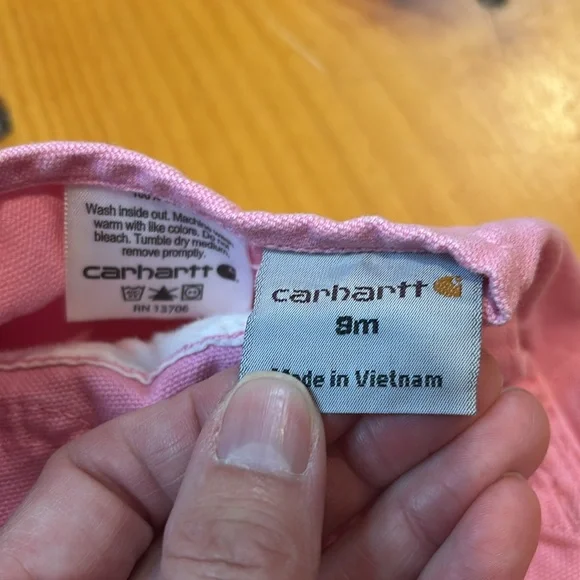 CARHARTT 9M Baby Girl Pink Corduroy Overalls Classic Bib Style Heart Buttons - Picture 4 of 5